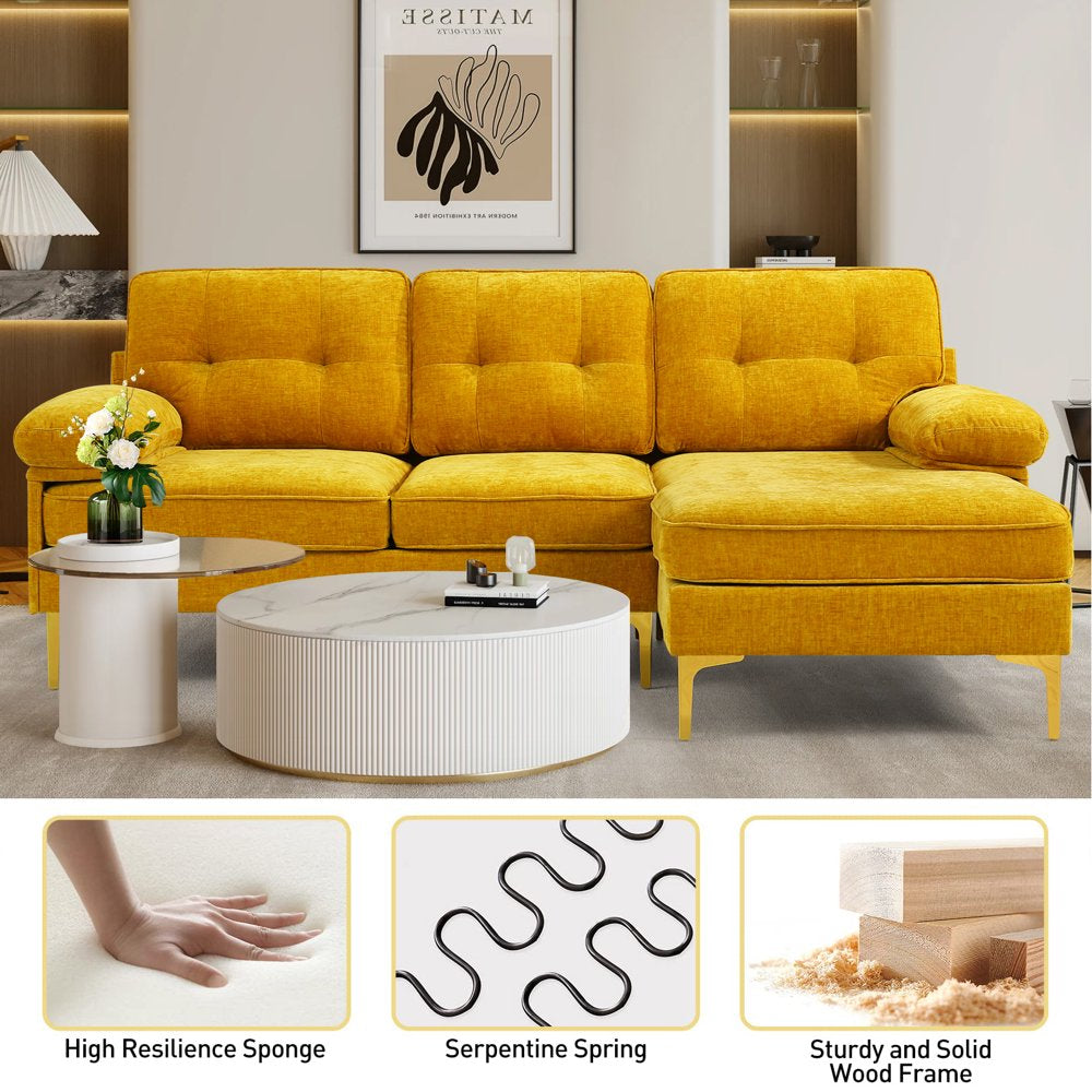 INGALIK Convertible Sectional Sofa Couch, Convertible L Shaped Couch with Reversible Chaise, Sectional Couch for Small Space Apartment, 3 Seater, Yellow