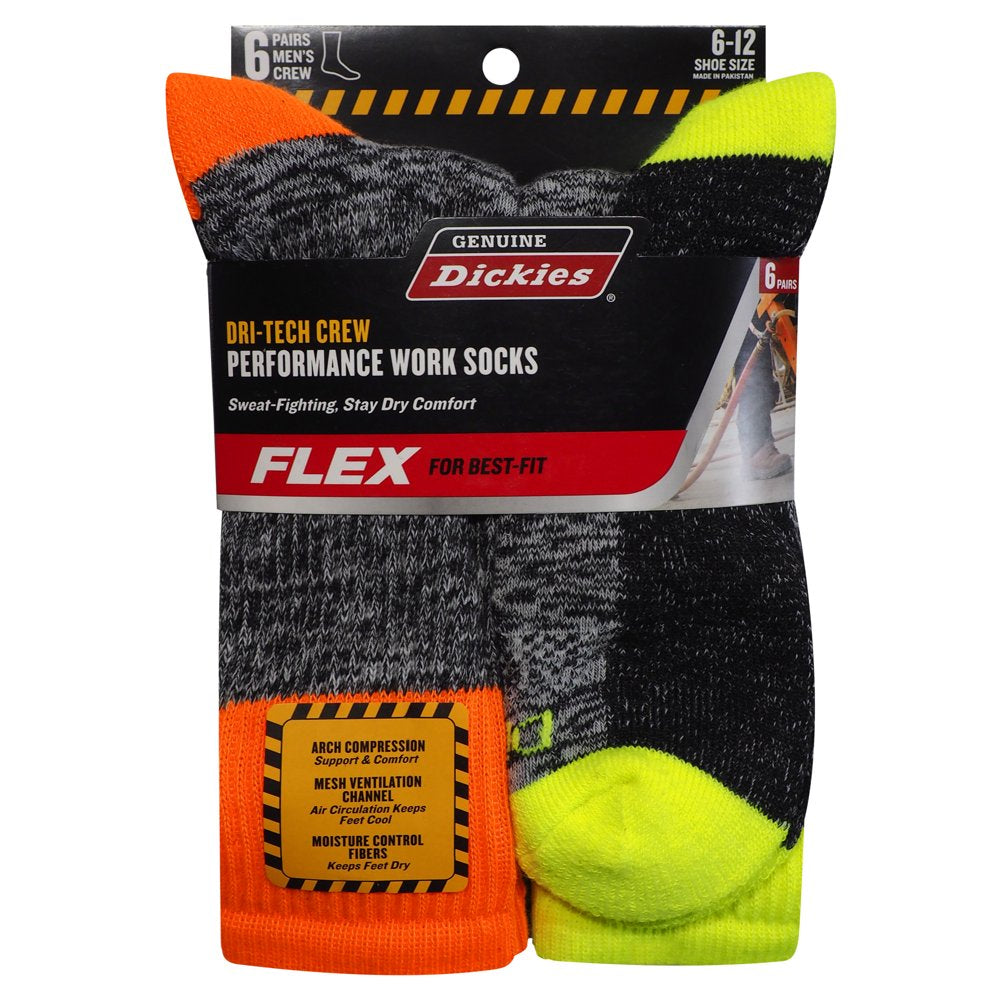 Genuine Dickies Men'S Dri-Tech Crew Socks, 6-Pack, Sizes 6-15