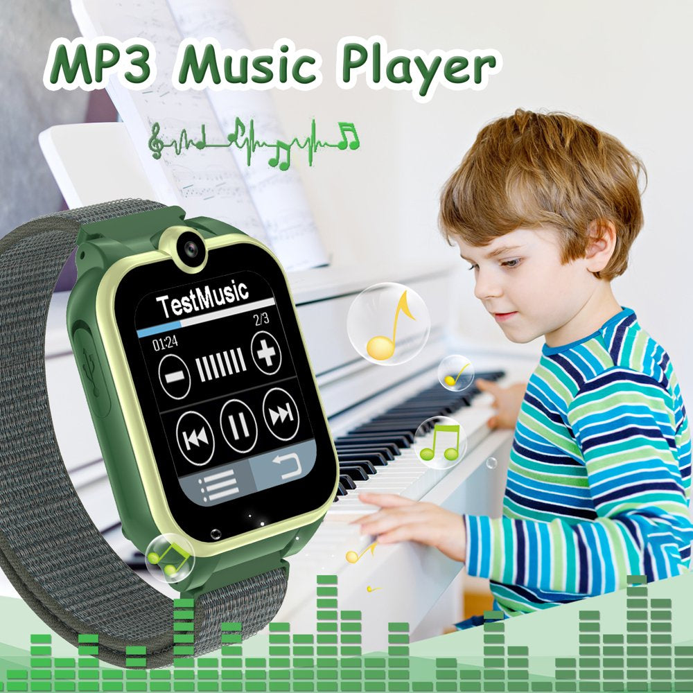 PTHTECHUS 1.54" Smart Watch for Boys Girls Smartwatch for Kids with Dual Camera Games Video MP3 Children Touch Screen Green