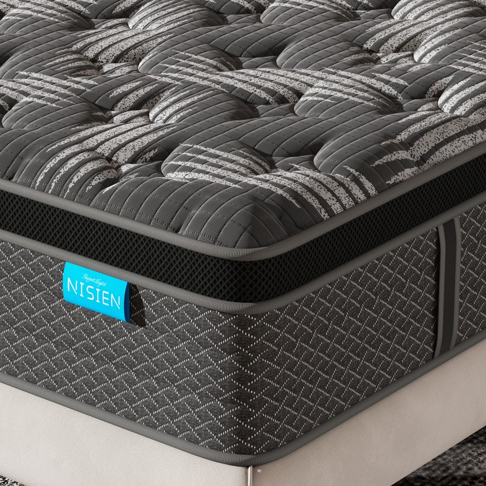 Nisien Black 10 Inch Queen Mattress, Cooling Gel Memory Foam Hybrid Mattress in a Box, Queen, Medium,Euro Top