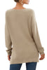 JWD Women'S V-Neck Long Sleeve Side Split Loose Casual Knit Pullover Sweater Blouse Khaki-Large