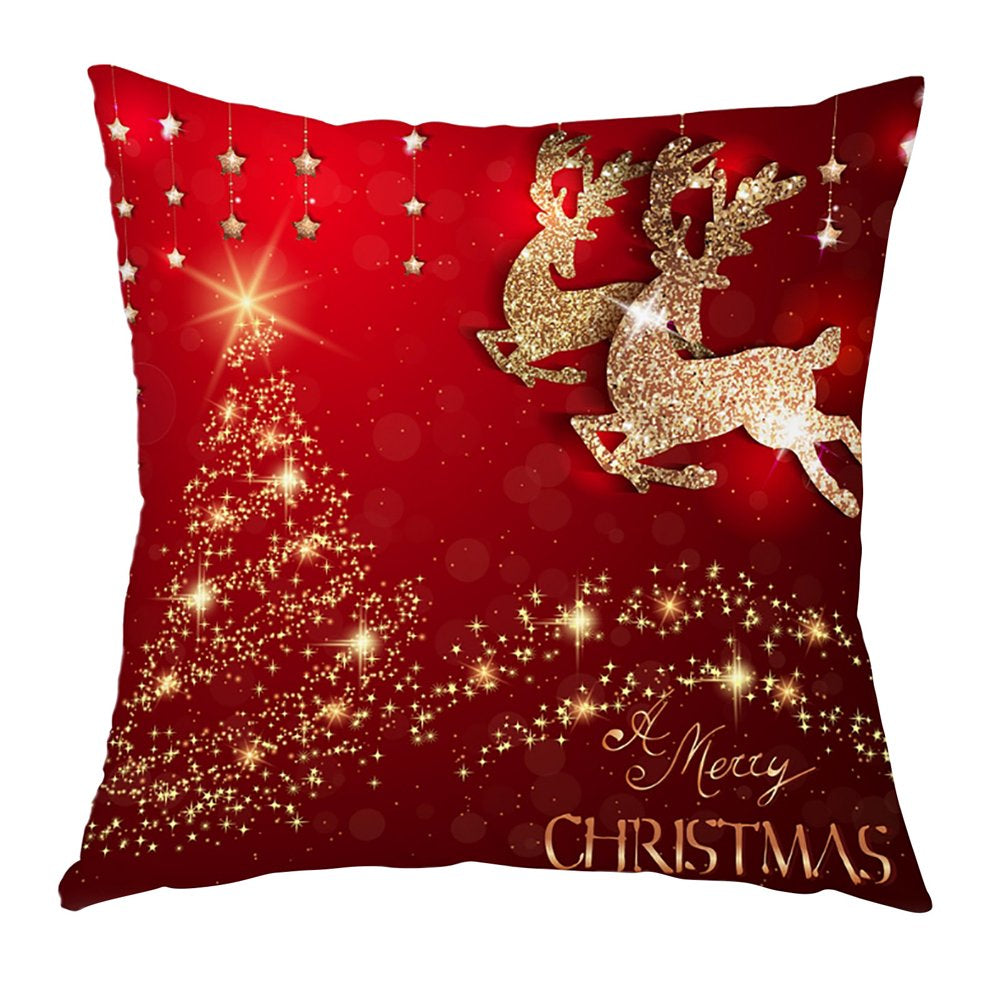 PEONAVET Christmas Red Gold Decor Throw Pillow Covers Xmas Outdoor Holiday Winter Deer Home Decorative Cushion Covers Tree Snowflake Decoration for Couch Sofa 18X18 Merry Christmas