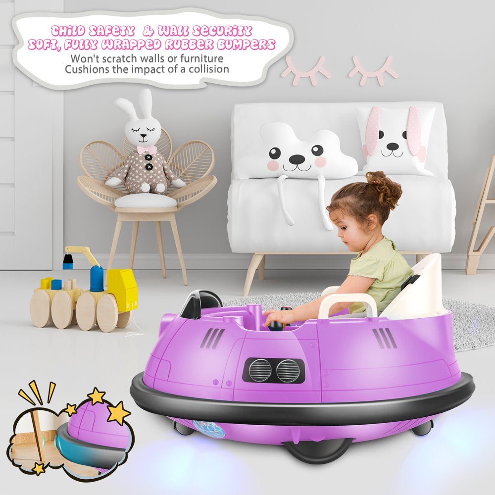 Funcid 12V Kids Bumper Car for Toddler, Electric Baby Bumper Car Ride on Toys W/Remote Control, Flashing LED Light, 360 Spin, 5-Point Seat Belt, Gift for Little Boys & Girls Age 1.5- 5 Years, Purple