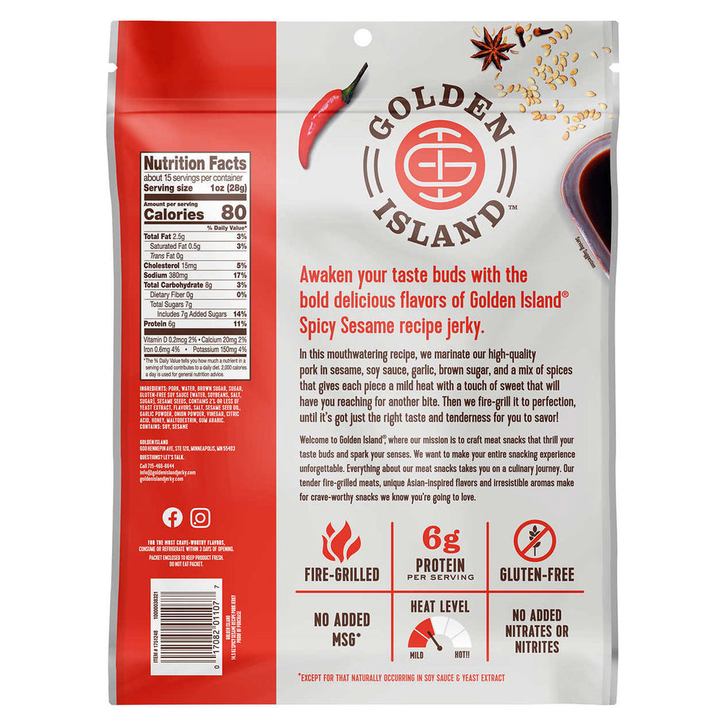 Fire Grilled Pork Jerky, Spicy Sesame, 14.5 Oz