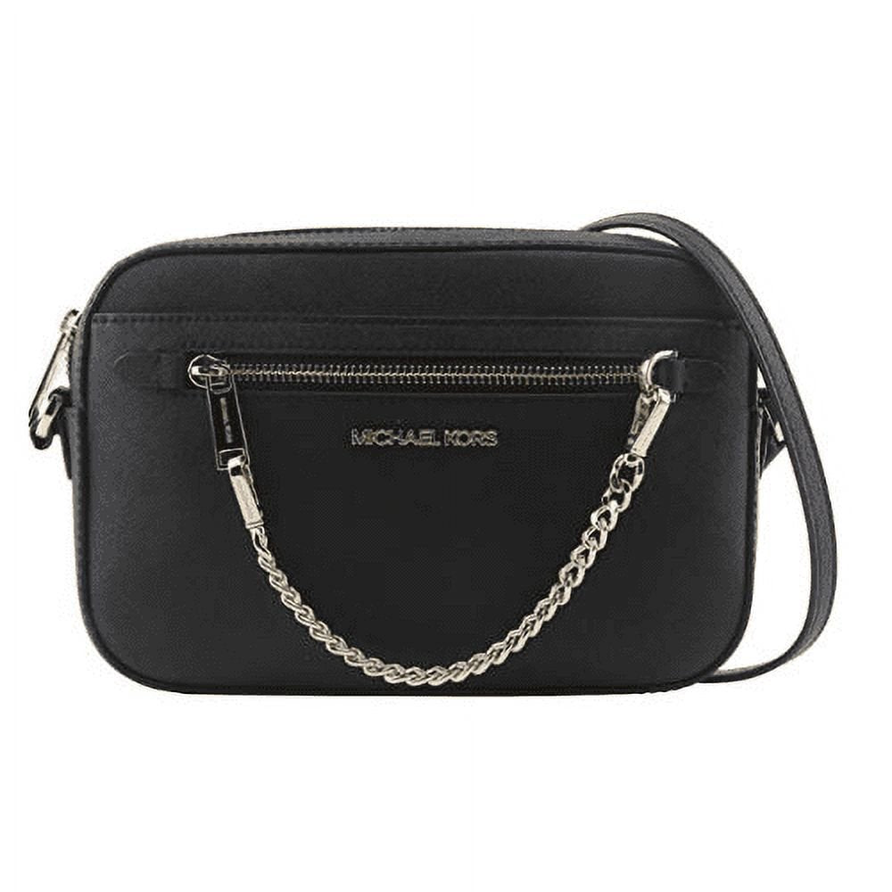 Michael Kors Jet Set Item 35S1GTTC7L LG Zip Chain MK Leather Crossbody Bag Black