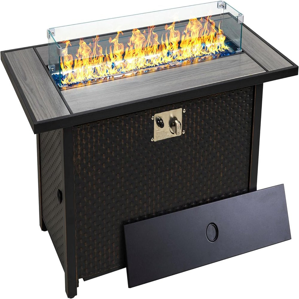 Walsunny 45" Propane Fire Pit Table 50,000 BTU Steel Gas Fire Pit with Lid and Lava Rock Rectangular