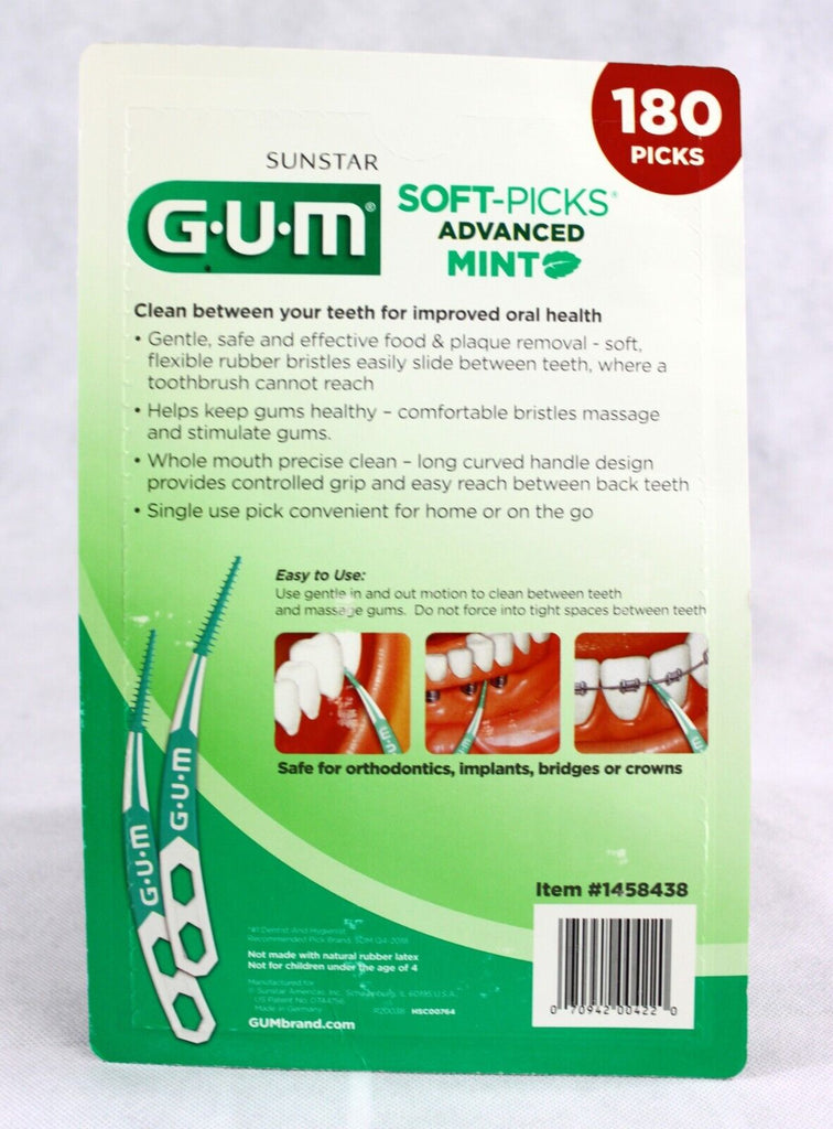 Gum Soft-Picks Advanced Mint, Dental Care Floss, Tooth Picks, 180Ct with 6 Cases