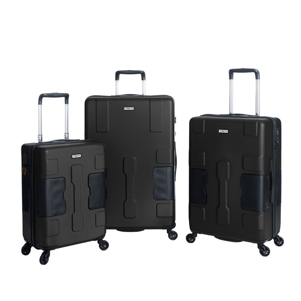 TACH V3 Lightweight 3Pc Hardside Luggage Suitcase Set W/Charge Ports, Black