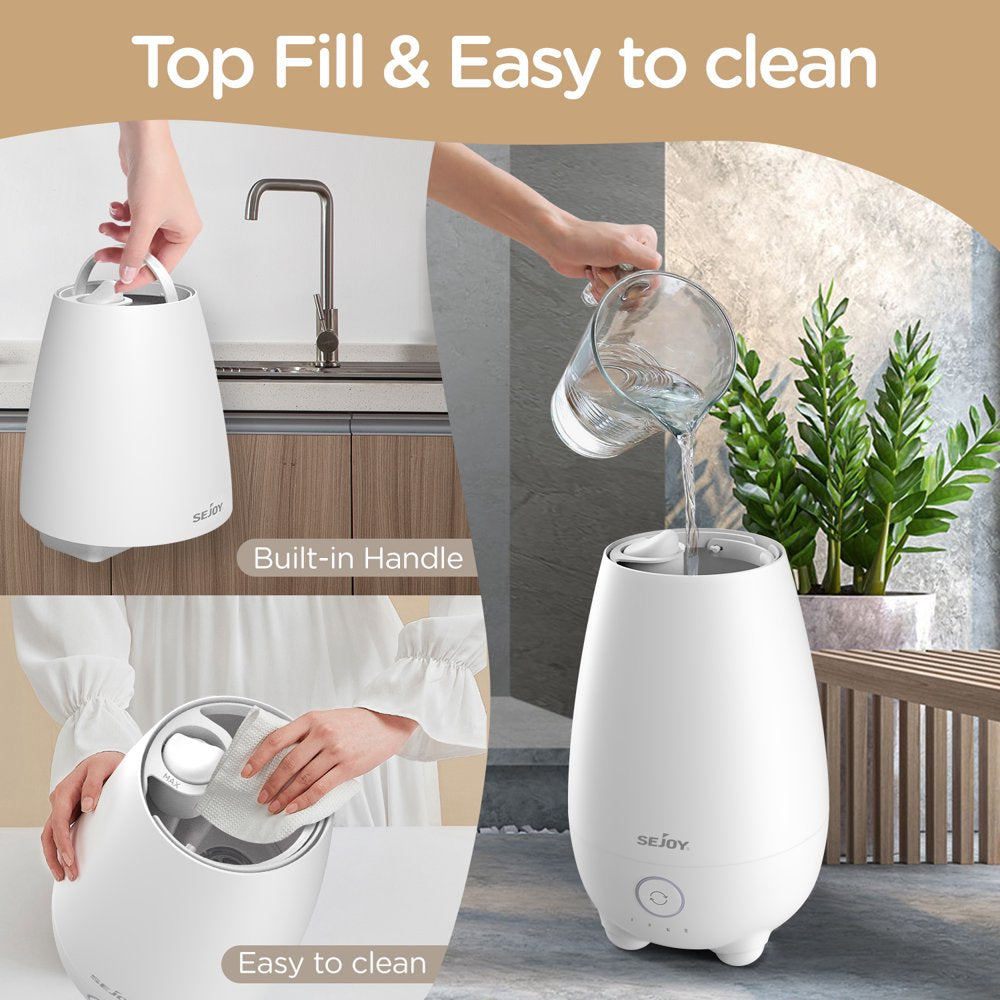 Sejoy Ultrasonic Humidifier for Home, Baby, 5L Large Capacity, Cool Mist, Remote Control, Auto Shut-Off, White