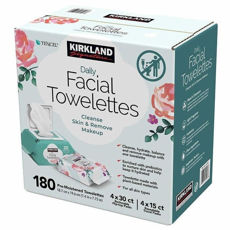 NEW ! Kirkland Signature Micellar Daily Facial Cleansing Towelettes - 180-Count