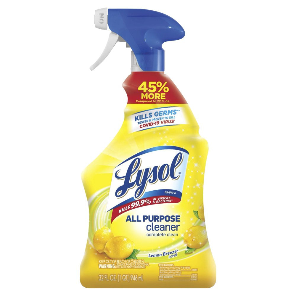 Lysol All-Purpose Cleaner, Sanitizing and Disinfecting Spray, to Clean and Deodorize, Lemon Breeze Scent, 32Oz