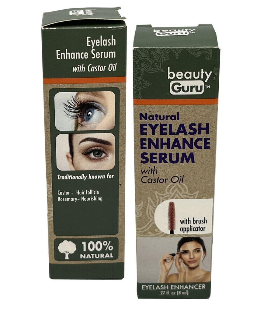 New 2 PK Beauty Guru Natural Eyelash Enhance Serum with Castor Oil with Brush