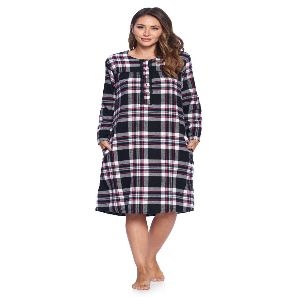 Ashford & Brooks Women'S Flannel Plaid Long Sleeve Nightgown