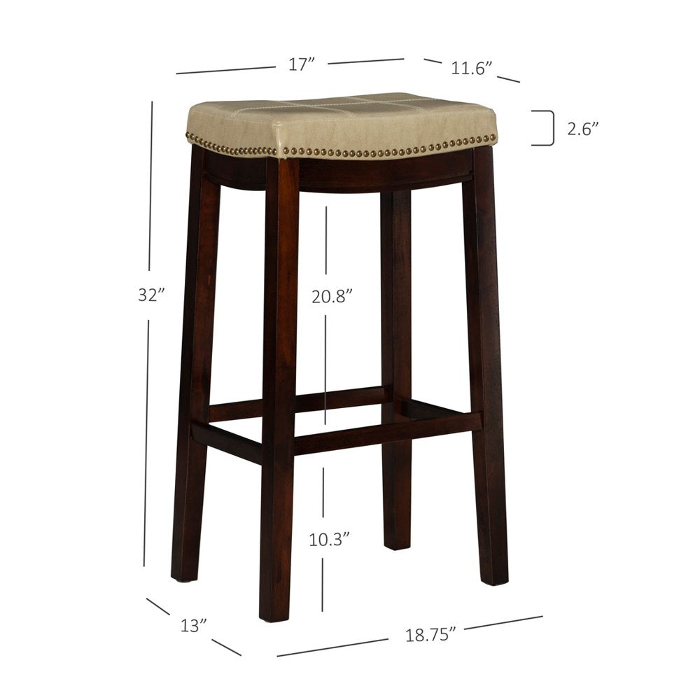 Linon Claridge 32" Backless Indoor Bar Stool, Dark Brown with Beige Faux Leather, Includes 1 Stool