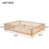 Uhomepro Queen Size Wood Floor Bed Frame with Fence and Door for Kids, Toddlers, Natural