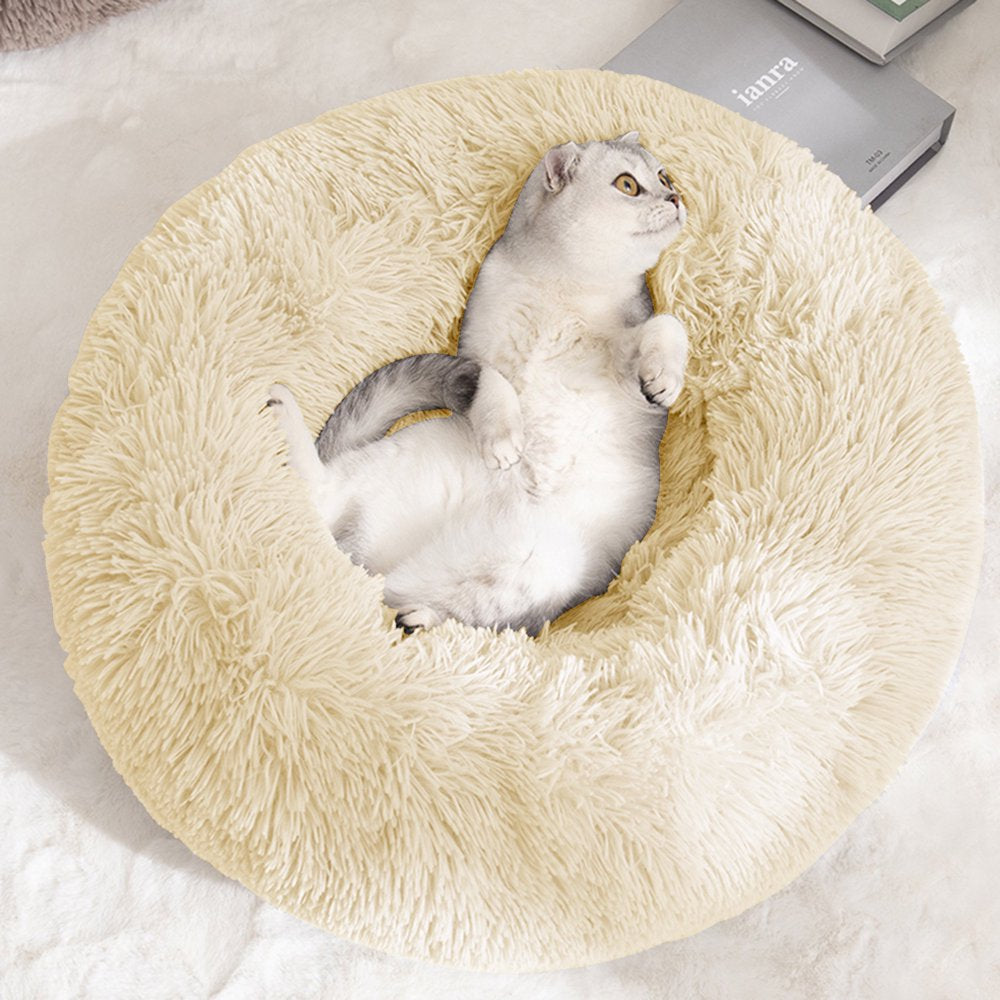 Nisrada Calming Donut Pet Bed for Dogs & Cats, 27 Inch Dog Bed for Large Dogs, Washable-Round Pet Bed for Puppy and Kitten