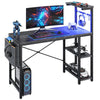 Bestier Reversible 44 Inch Computer Desk with LED Lights Gaming Desk with 4 Tier Shelves Black Marble