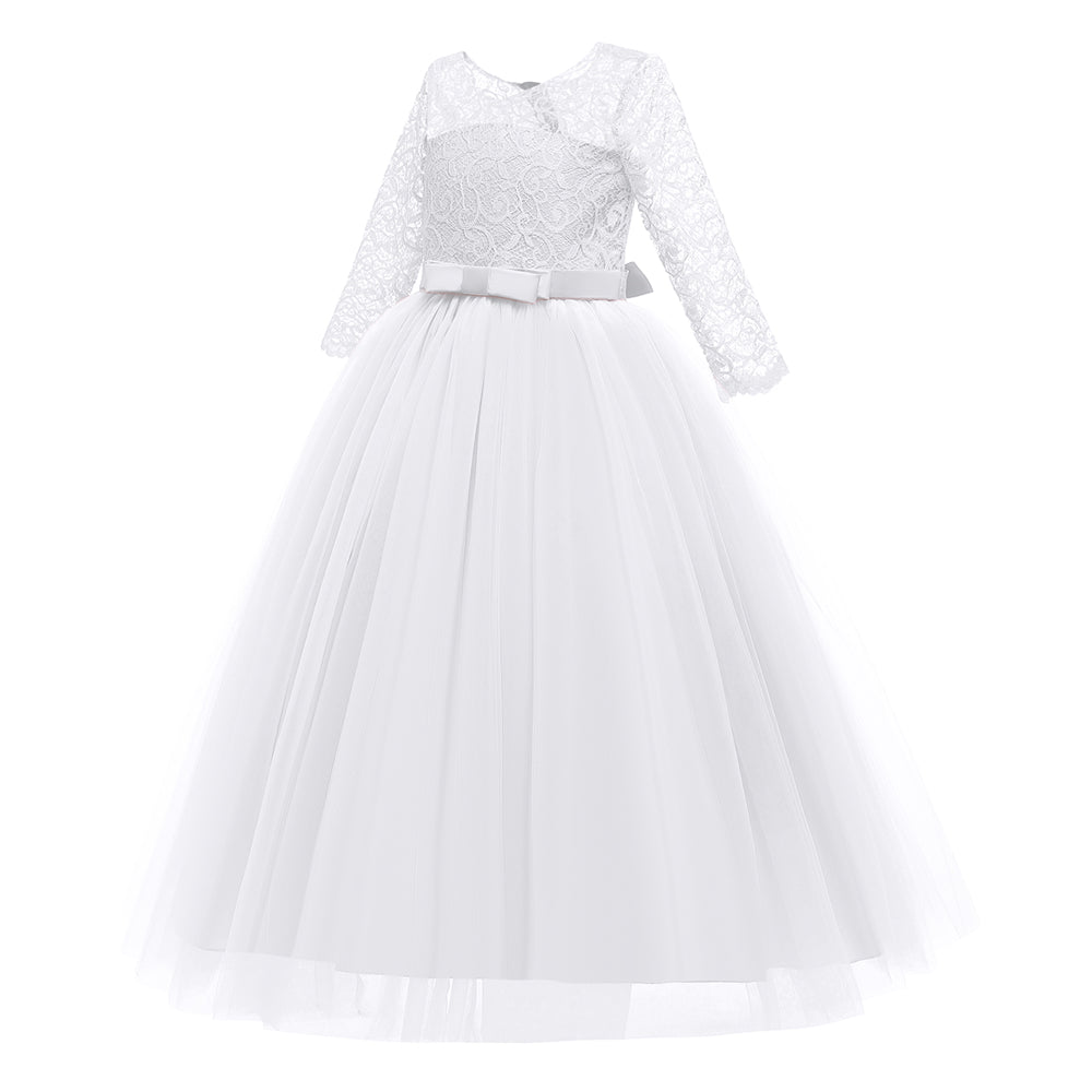 IBTOM CASTLE Little Big Girls Flower Vintage Floral Lace 3/4 Sleeves Floor  Length Dress Wedding Party Evening Formal Pageant Dance Gown 9-10 Years