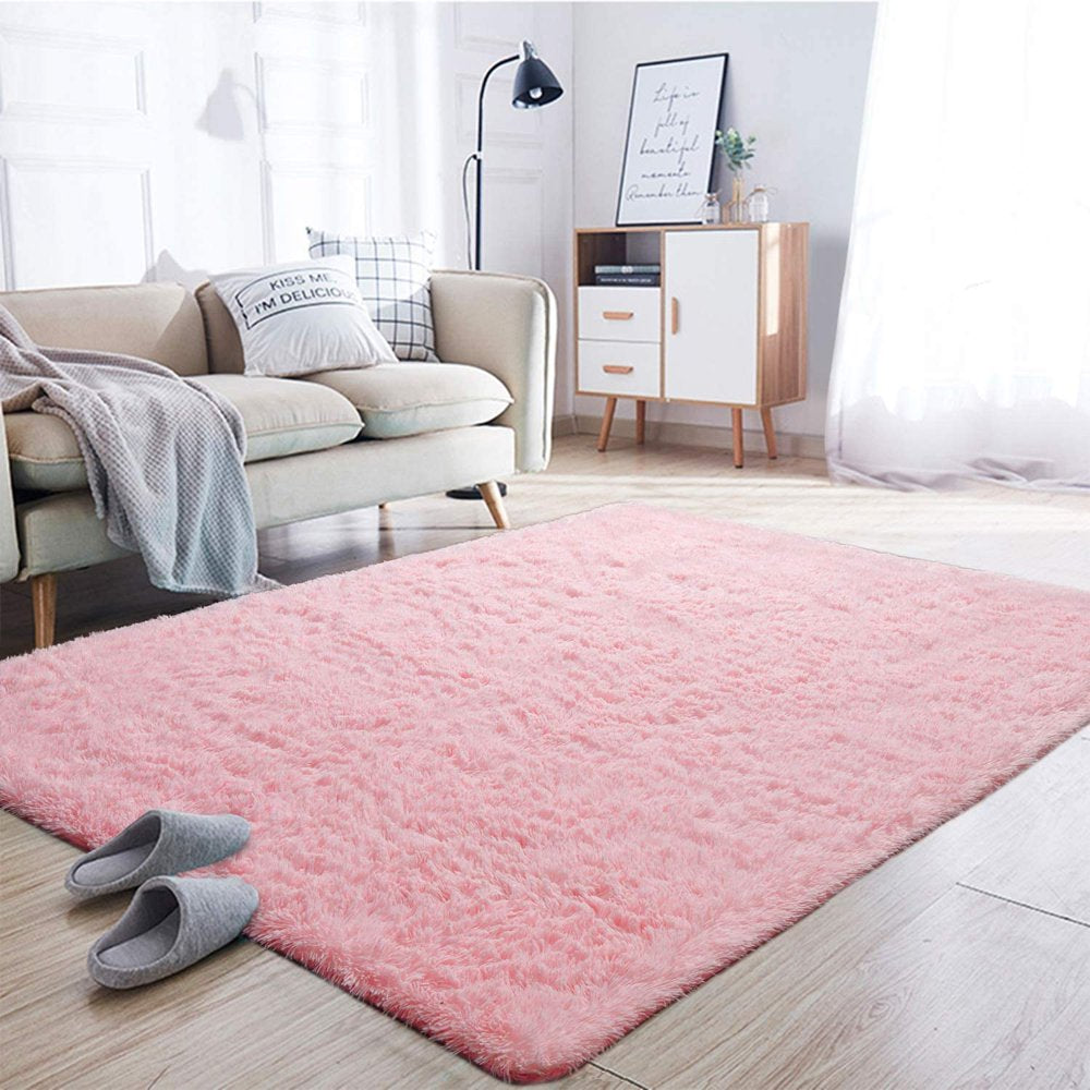 Lochas Soft Shag Carpet Fluffy Rug for Living Room Bedroom Big Area Rugs Floor Mat, 4'X6',Pink