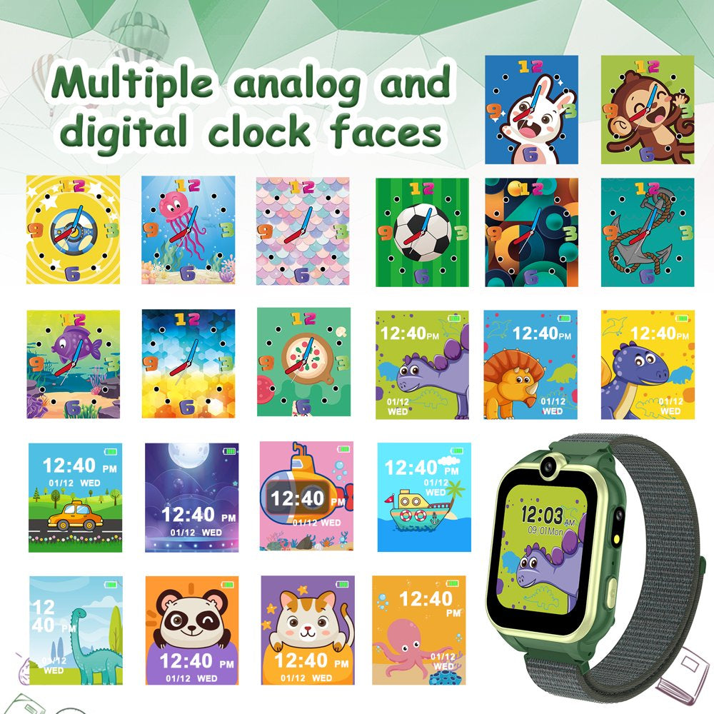 PTHTECHUS 1.54" Smart Watch for Boys Girls Smartwatch for Kids with Dual Camera Games Video MP3 Children Touch Screen Green