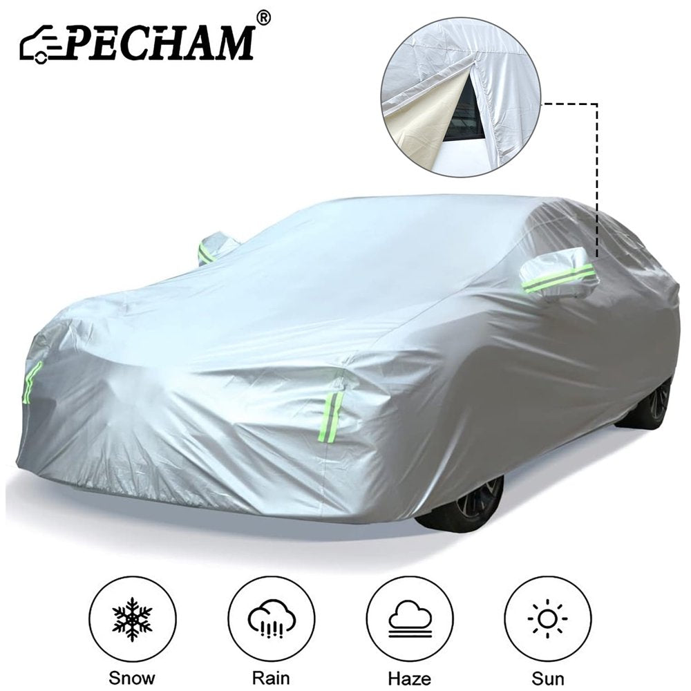 Pecham Car Cover Waterproof with Side Door Zipper All Weather Upgraded UV Protective Vehicle Cover-192*71*59 Inch