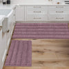 Bathroom Rugs Bath Mats Sets Super Absorbent Chenille Striped Bath Mats Non Skid Machine Wash Dry Rugs for Bathroom Floor Set of 2(Mauve, 47 X 17 plus 17 X 24 - Inches)