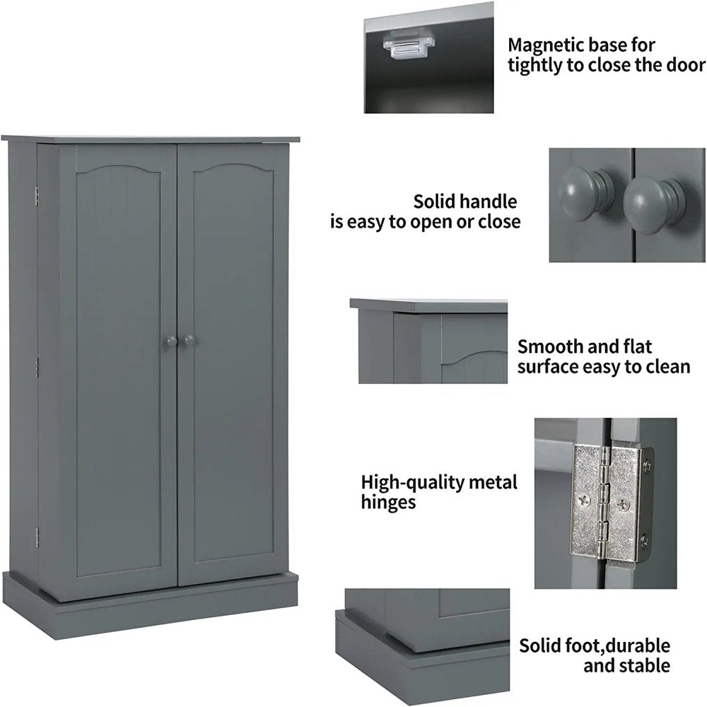 HOMEFORT 41" Farmhouse Kitchen Pantry, Storage Cabinet with Doors and Adjustable Shelves for Kitchen, Living Room and Dinning Room in Grey