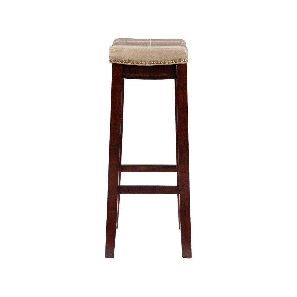 Linon Claridge 32" Backless Indoor Bar Stool, Dark Brown with Beige Faux Leather, Includes 1 Stool