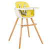 Babyjoy 3 in 1 Convertible Wooden High Chair Baby Toddler W/ Cushion Yellow