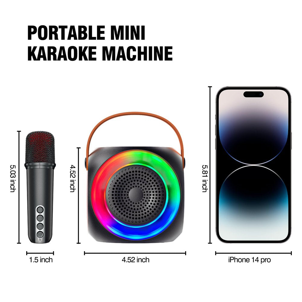 BONAOK Mini Karaoke Machine, Portable Bluetooth Speaker with 2 Wireless Microphone for Kids and Adults with Led Lights, Gifts for Girls and Boys Birthday Home Party(Black)