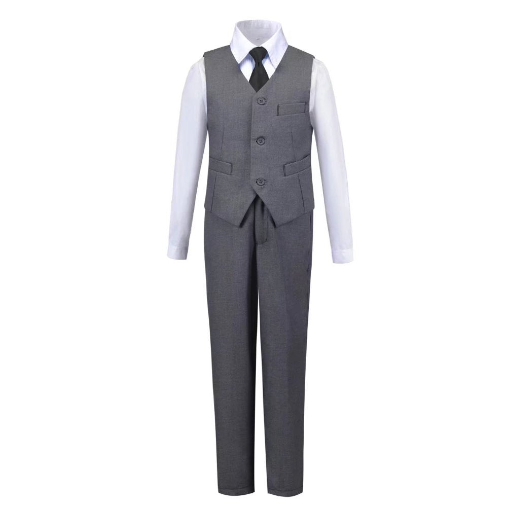 Toddler Suits for Boys Ring Bearer Suit Boys Suits Gray Dressy Outfit Set 4Pcs Vest and Pants Suit Set for Christmas Size 12