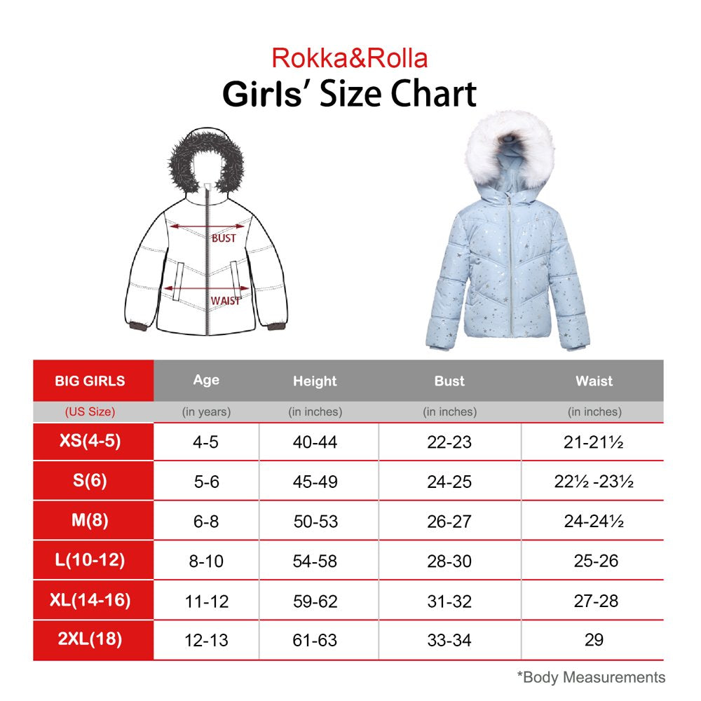 Rokka&Rolla Girls' Heavy Winter Puffer Jacket Bubble Coat, Sizes 4-16