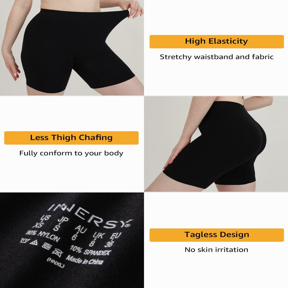 INNERSY Women'S Black Slip Shorts for under Dresses High Waisted Summer Shorts 3 Pack (L, Black)