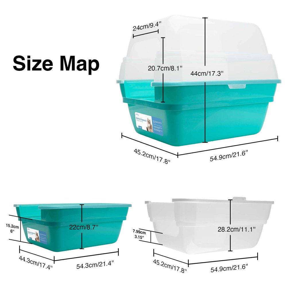 Petfamily Extra Large Cat Litter Box, Color Teal, Jumbo Hooded, 21.60 X 17.80 X 17.30 In