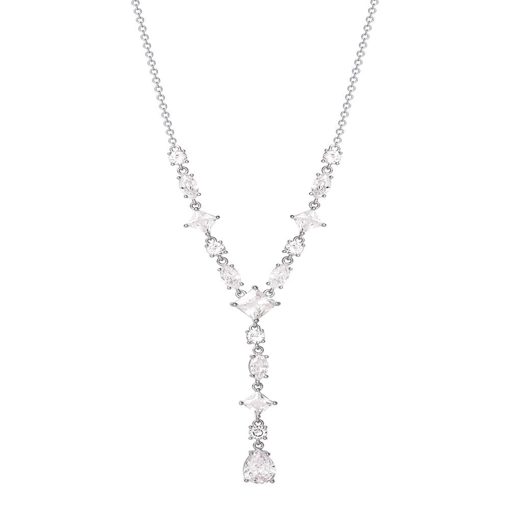 Believe by Brilliance Fine Silver Plated Cubic Zirconia Y Drop Necklace, 18" +2"