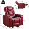 Bonzy Home Power Recliner Chair with USB Ports and Cup Holders - Overstuffed Electric Home Theater Seating PU Leather Reclining Furniture with Hidden Arm Storage (Red)