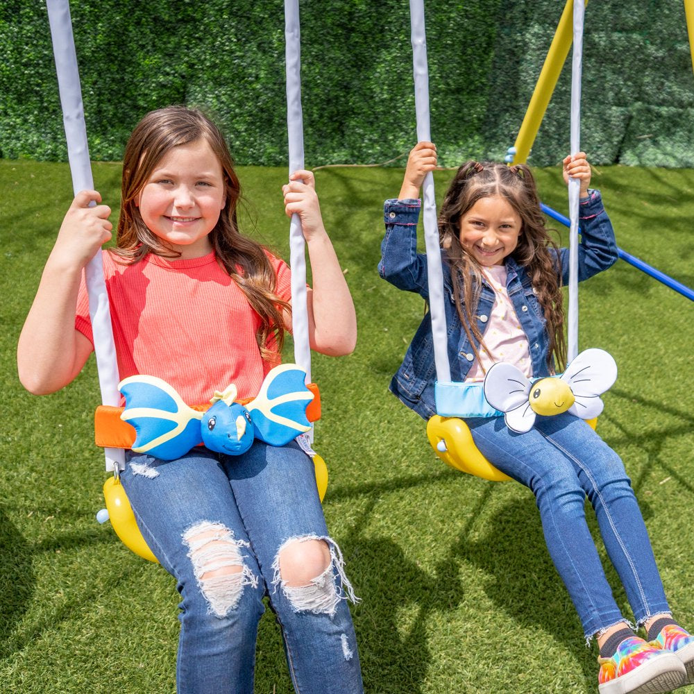 Sportspower Super Flyer Swing Set with 2 Flying Buddies, Saucer Swing, 2 Swings, and Lifetime Warranty on Blow Molded Slide