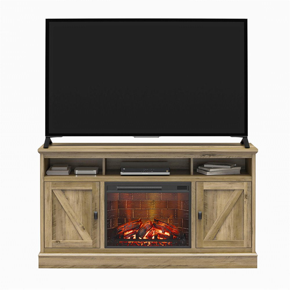 Ameriwood Home Ashton Lane Electric Fireplace TV Stand for Tvs up to 65", Rustic Oak