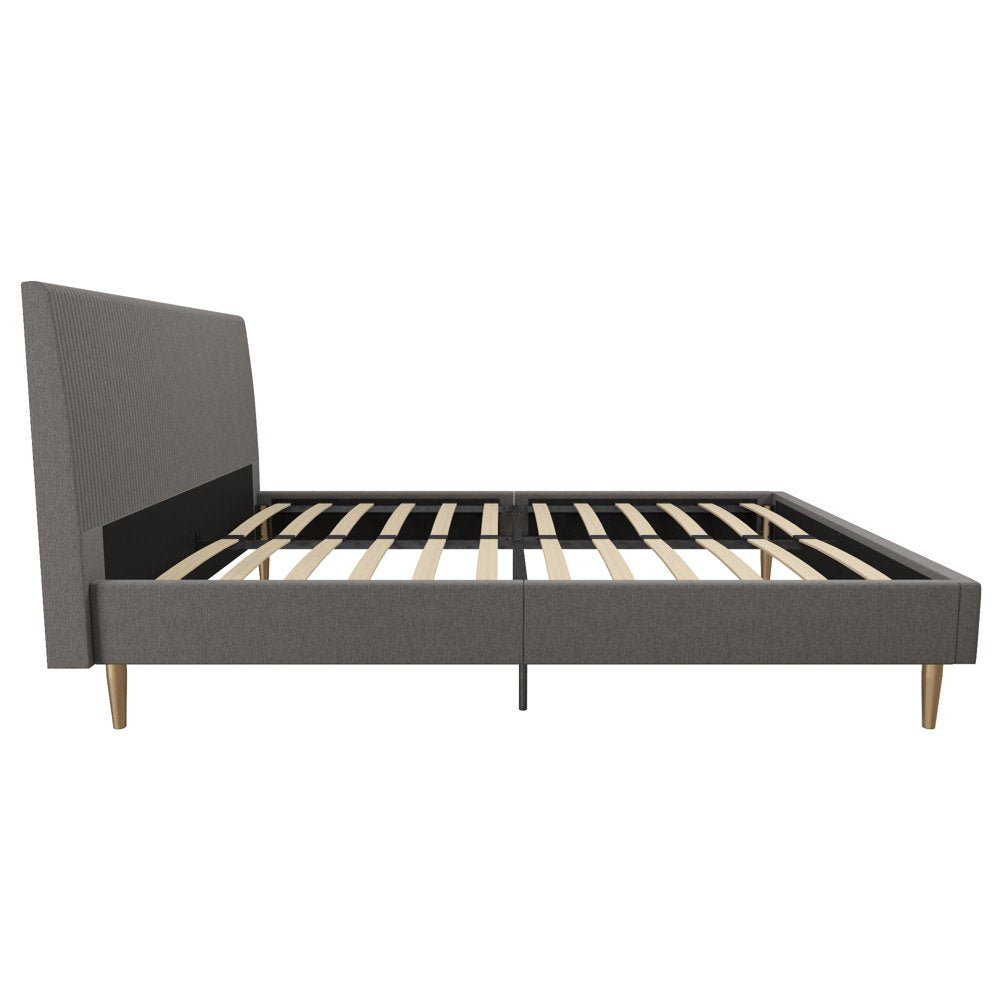 Mr. Kate Daphne Upholstered Bed with Headboard and Modern Platform Frame, Full, Dark Gray Linen