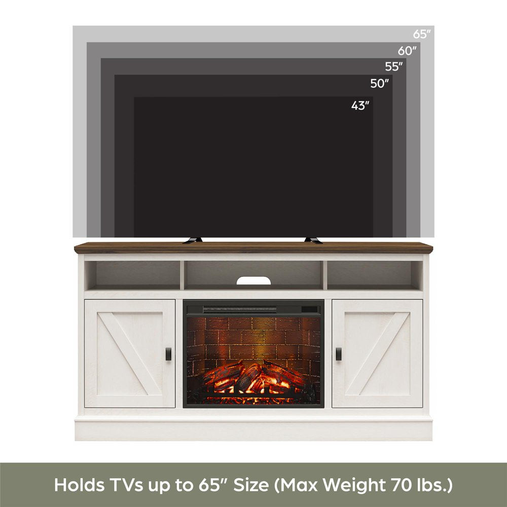 Ameriwood Home Ashton Lane Electric Fireplace TV Stand for Tvs up to 65", Magnolia Oak/Columbia Walnut