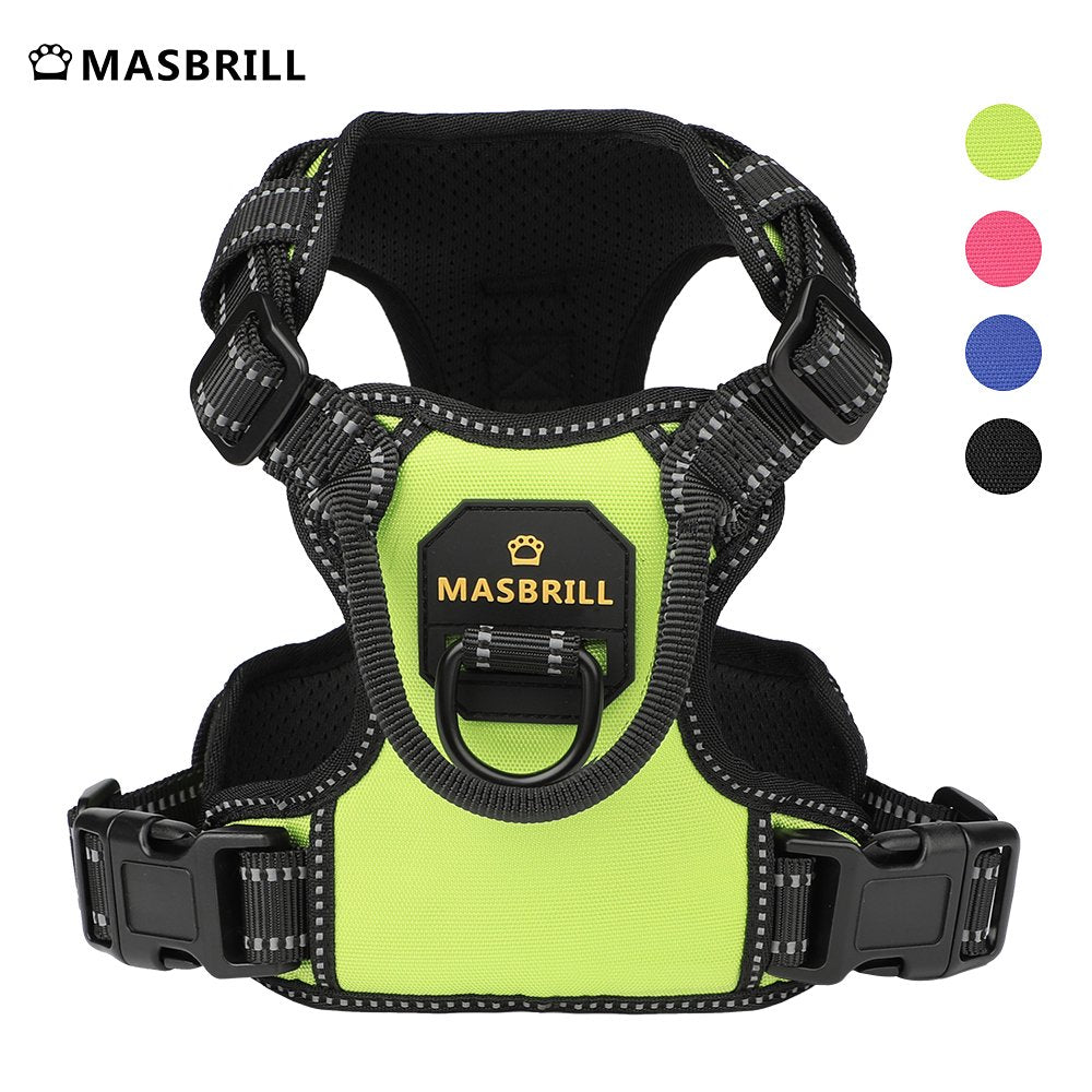 MASBRILL Reflective Dog Harness No Pull Dog Vest Harness with Handle, Breathable Padded Dog Chest Harness Adjustable for Small Dog-Green S