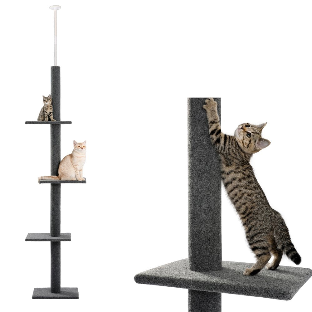 PAWZ Road Cat Tree Floor to Ceiling 105"-In 4 Tier Cat Tree Tower Cat Climbing Posts, Gray