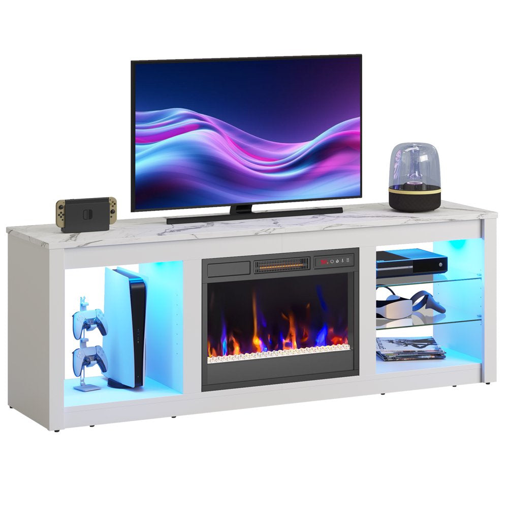 Bestier Modern Electric 7 Color LED Fireplace TV Stand for Tvs up to 70", White Marble