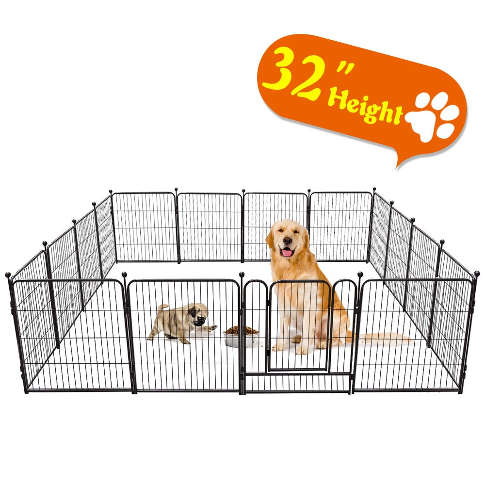 Pawgiant Dog Playpen, Heavy Duty Metal Dog Exercise Playpen Fence for Indoor & Outdoor, 16 Panels & 32'' Height