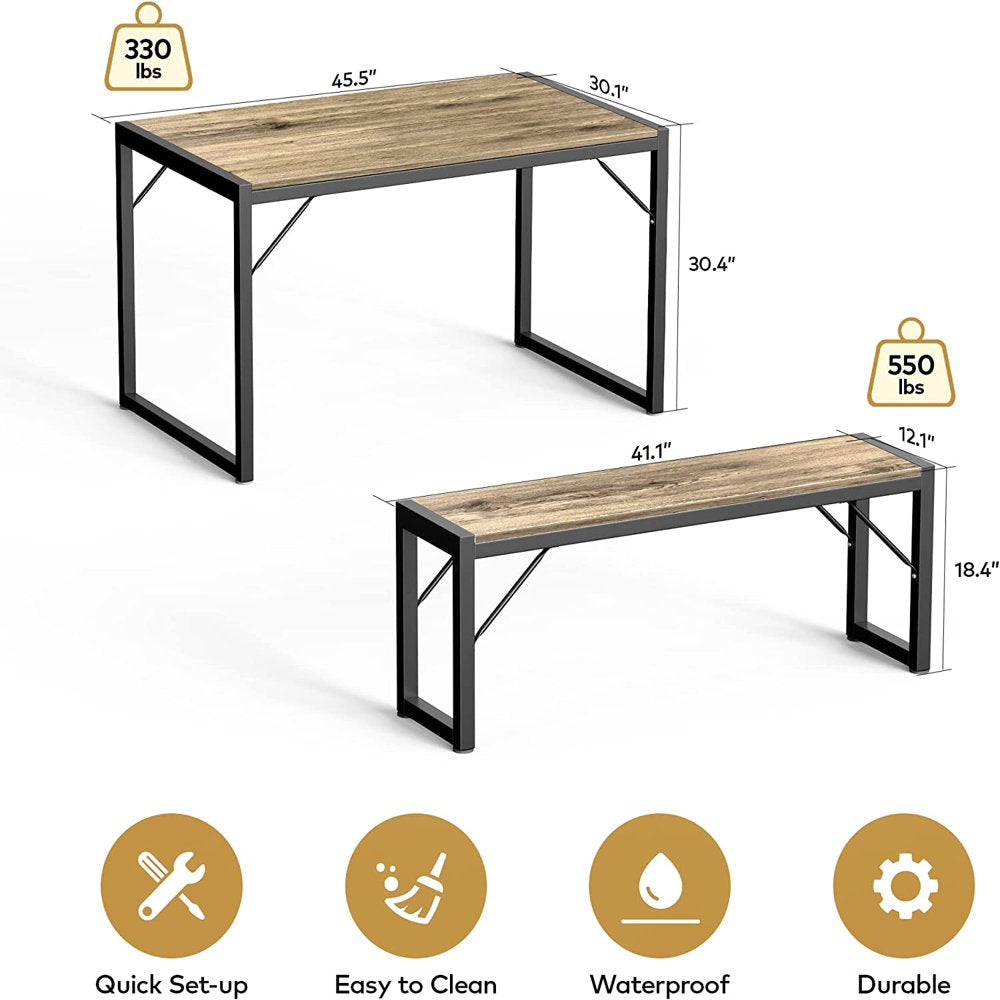 Lofka 45" Kitchen Table Set for 4 with 2 Benches, Space-Saving Dinette Set, 550Lbs, Gray