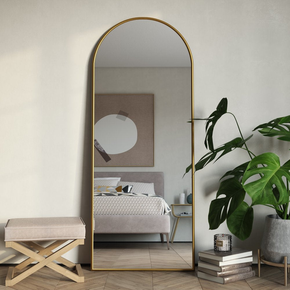 Nadia Arch Gold Metal 70"X28" Modern Floor Mirror