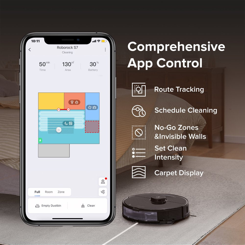 Roborock® S7 Robot Vacuum Cleaner with Sonic Mopping, Strong 2500 Suction Multi-Level Mapping, plus App and Voice Control Robot Mop(Black)