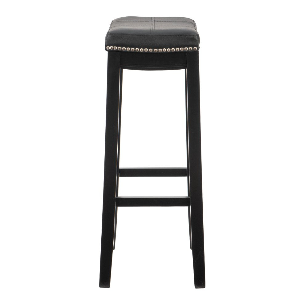 Linon Claridge 32" Backless Indoor Bar Stool, Black with Black Faux Leather, Includes 1 Stool