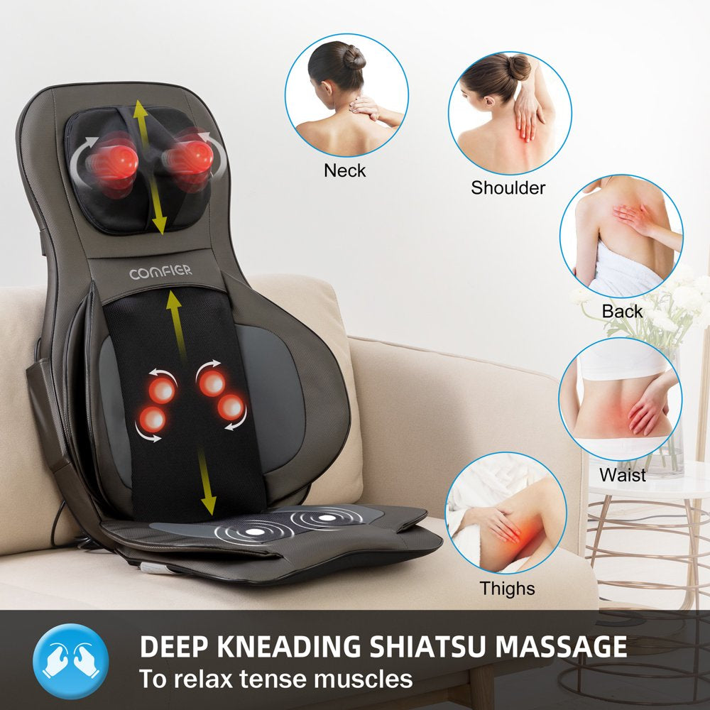 Comfier Shiatsu Neck Back Massager with Heat, Air Compression Massage Chair Pad, Seat Cushion Massagers Gifts