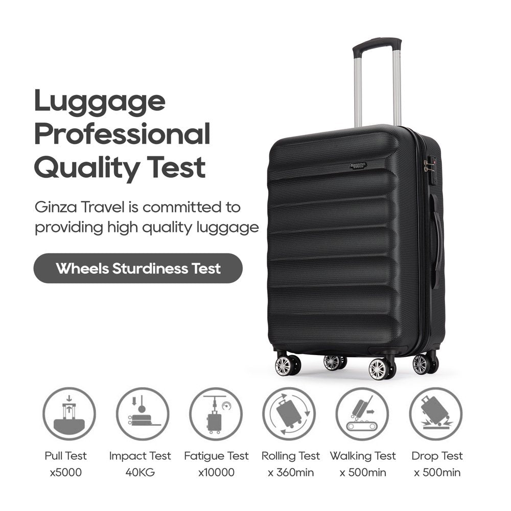 Ginza Travel 28 Inch Hard Shell Checked Luggage with Double Spinner Wheels,Black